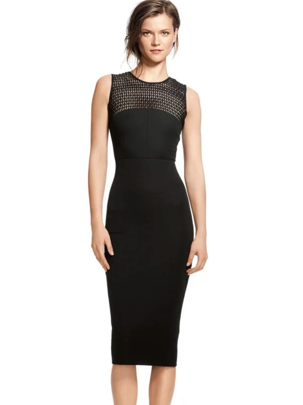 Banana Republic Black Sleeveless Midi Dress with Mesh Yoke